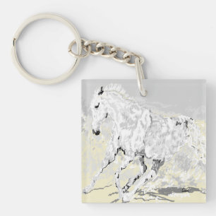 Llavero Stallion blanco de cadena de claves en movimiento