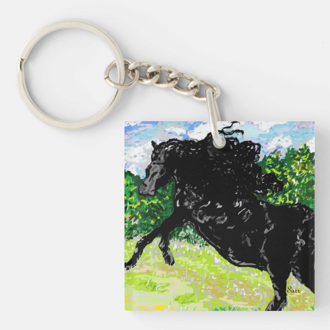 Llavero Stallion negro de la cadena de claves (Frente)