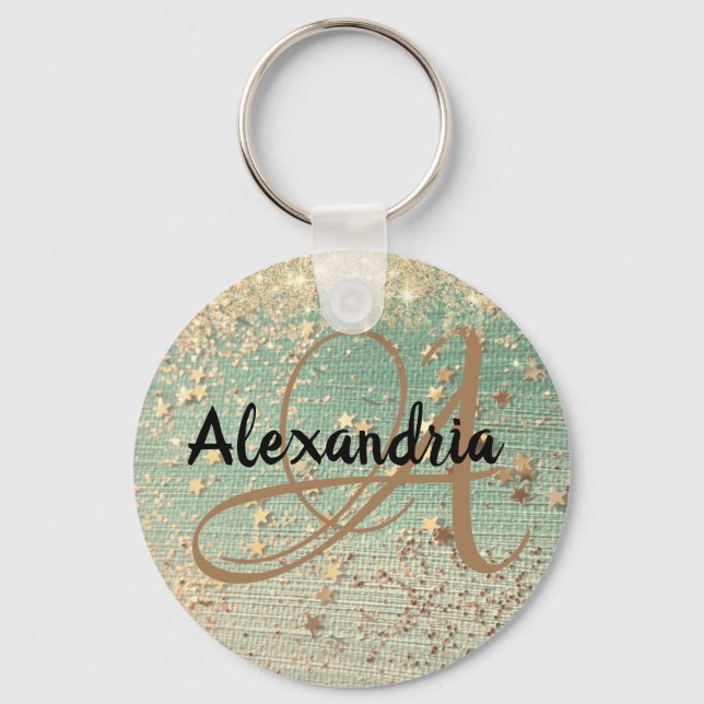 Llavero Stardust de oro en Sea Green (Anverso)