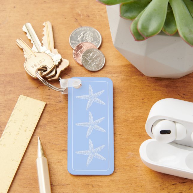 Llavero Starfish blanco costero en azul personalizado (Escritorio )