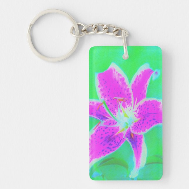Llavero Stargazer rosa caliente Lily sobre Turquesa y Verd (Frente)