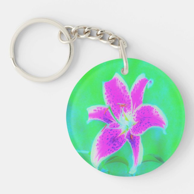 Llavero Stargazer rosa caliente Lily sobre Turquesa y Verd (Frente)
