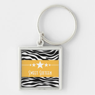Llavero Stars Zebra Print Sweet 16 Keychain, Amarillo