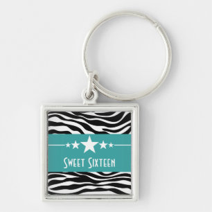 Llavero Stars Zebra Print Sweet 16 Keychain, Aqua