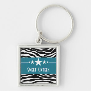 Llavero Stars Zebra Print Sweet 16 Keychain, Blue
