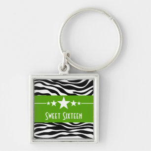 Llavero Stars Zebra Print Sweet 16 Keychain, Green