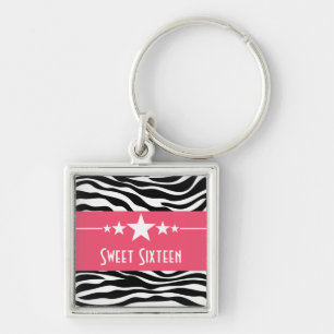 Llavero Stars Zebra Print Sweet 16 Keychain, Pink