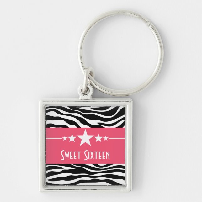 Llavero Stars Zebra Print Sweet 16 Keychain, Pink (Frente)