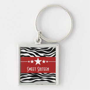Llavero Stars Zebra Print Sweet 16 Keychain, Red