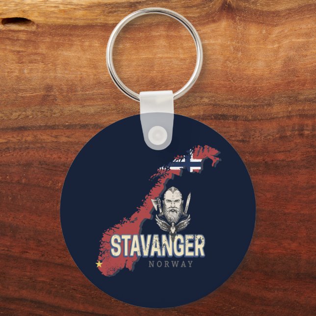 Llavero Stavanger Noruega Mapa de la ciudad retro vacacion (Anverso)