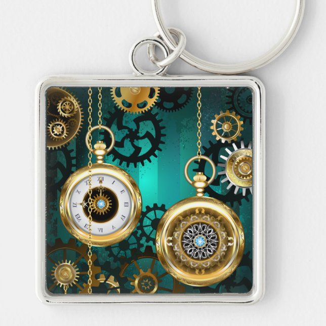 Llavero Steampunk Jewelry Watch on a Green Background (Frente)
