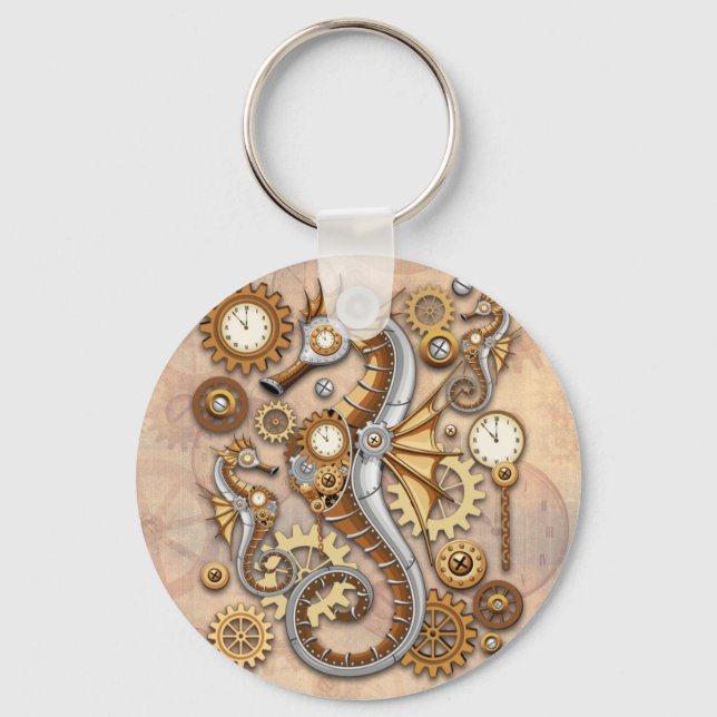 Llavero Steampunk Seahorse Vintage Surreal Art (Anverso)