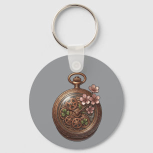 Llavero Steampunk Trébol Celta y Flor de Cerezo