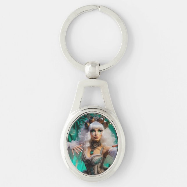 Llavero Steampunk Victorian Futurista Bailarina Verde (Anverso)