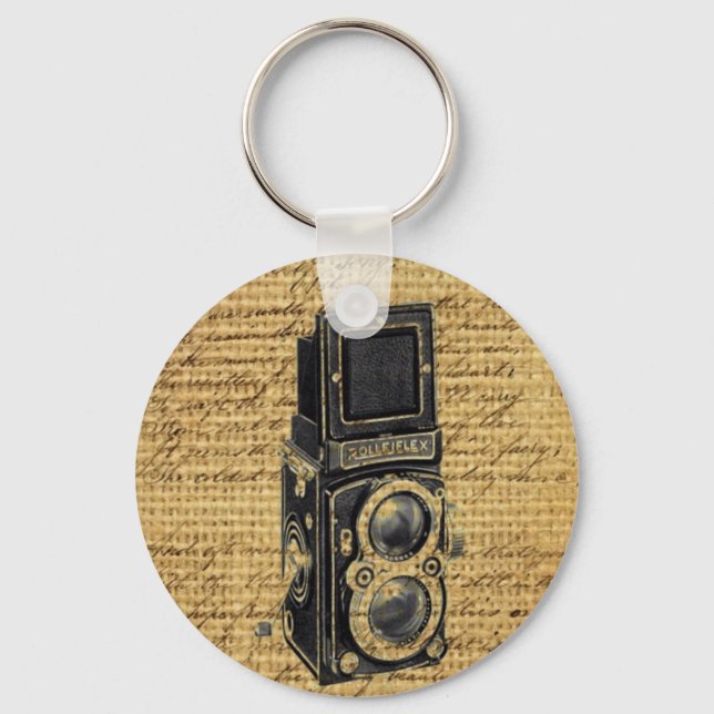 Llavero steampunk vintage scripts burlap antigua cámara (Anverso)
