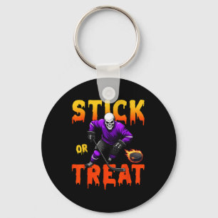 Llavero Stick Or Treat Halloween Hockey Jugador Esqueleto