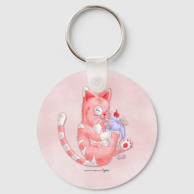 Llavero Strawberry Cat Beber Malt Keychain (Anverso)