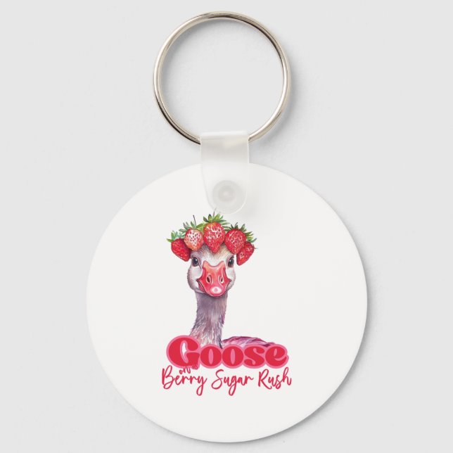 Llavero Strawberry Goose Funny Goose con fresas (Anverso)