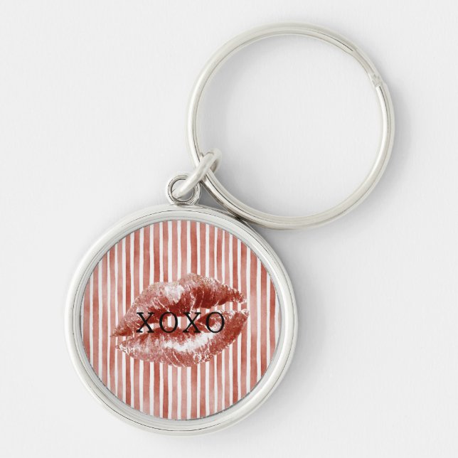 Llavero Stripes Red Lips Kiss XOXO  (Frente)