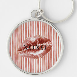 Llavero Stripes Red Lips Kiss XOXO 