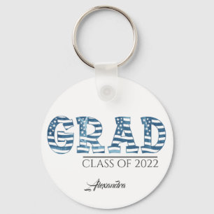 Llavero Stylish American USA Flag Custom Text Graduation