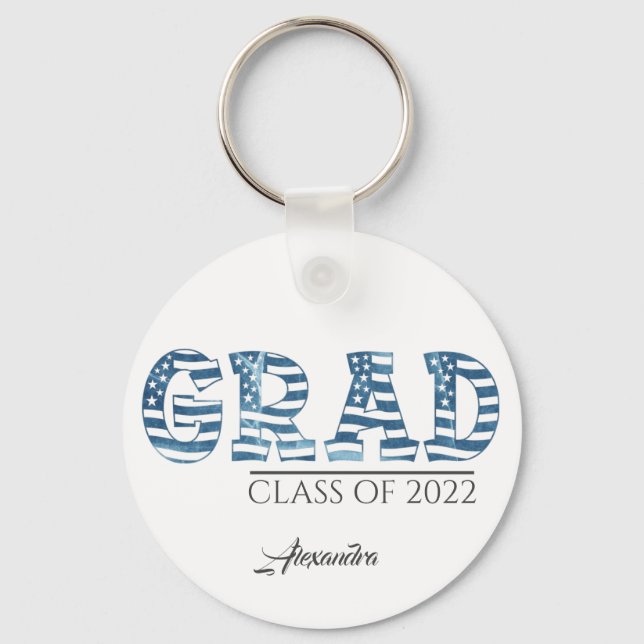 Llavero Stylish American USA Flag Custom Text Graduation (Anverso)
