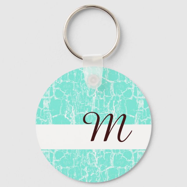 Llavero Stylish Aqua Mint Crackle With Monogram Initial (Anverso)