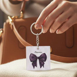 Llavero Stylish Lavender Stripes Purple Bow 