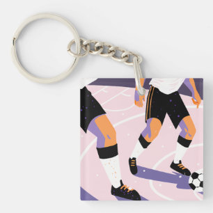 Llavero Stylized Football Players Dribbling a Soccer Ball