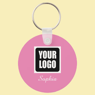 Llavero Su logotipo/arte/foto, nombre del guión DIY, rosa