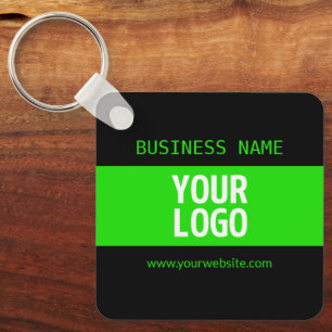 Llavero Su logotipo o imagen negro y verde brillante