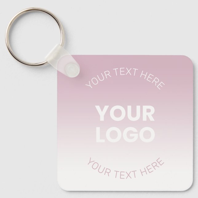 Llavero Su logotipo | Ombre rosa y blanco moderno con polv (Anverso)