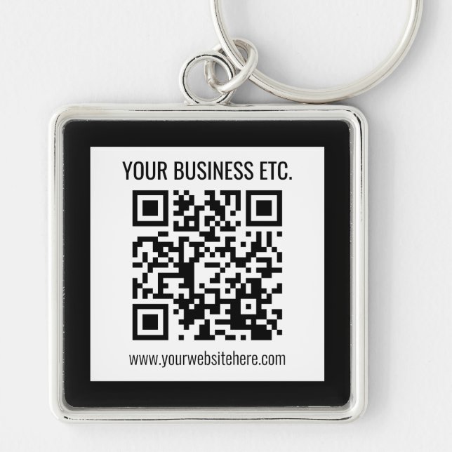 Llavero Su nombre comercial y código QR editable (Frente)