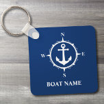 Llavero Su nombre de barco Compass Anchor Azul<br><div class="desc">Náutico Nombre de la barca Compass Anclaje Azul Keychain</div>