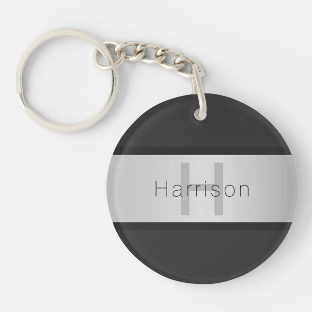 Llavero Su nombre y su monograma | Grays and Faux Silver L (Frente)