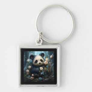 Llavero Suave oso panda entre Rosas de la selva