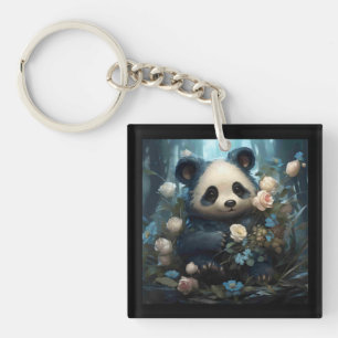 Llavero Suave oso panda entre Rosas de la selva