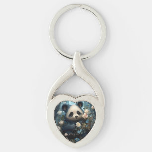 Llavero Suave oso panda entre Rosas de la selva
