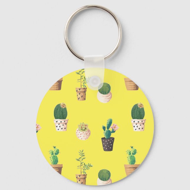 Llavero Suculento cactus de postre verde en macetas (Anverso)