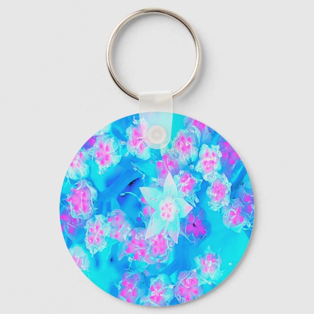 Llavero Suculento sedum subacuático azul y rosa caliente (Anverso)