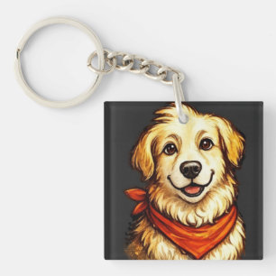 Llavero Sudadera con perro dorado feliz dibujado a mano
