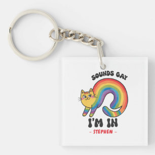 Llavero Suena gay, estoy adentro - Gato arcoiris Orgullo L
