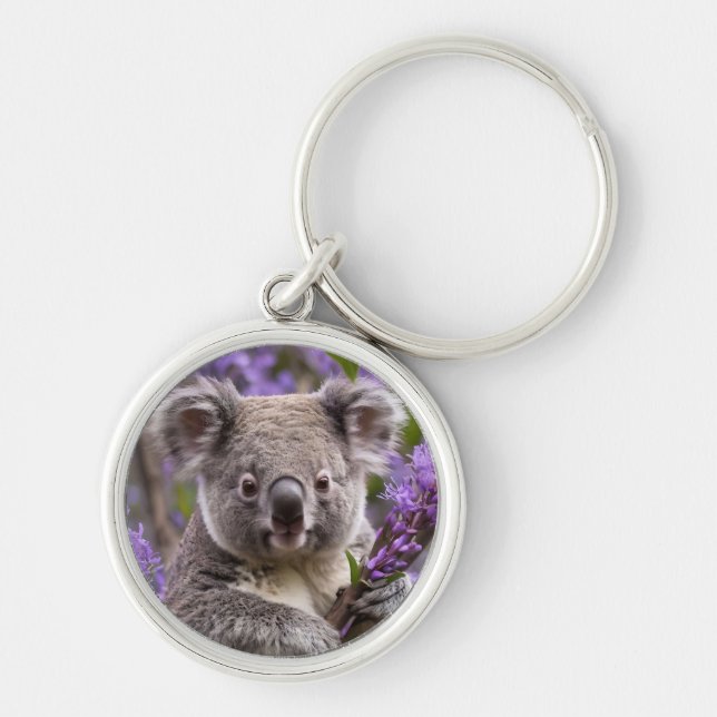 Llavero "Sueño en morado: un Koala en un árbol jacarandá (Frente)