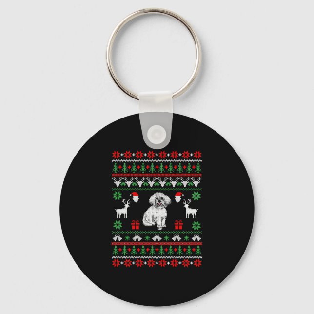 Llavero Suéter de los Navidades feos de Bichon Frise (Anverso)