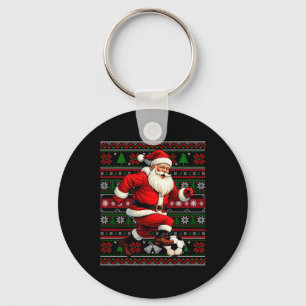 Llavero Suéter feo de Navidad divertido Santa jugando fútb