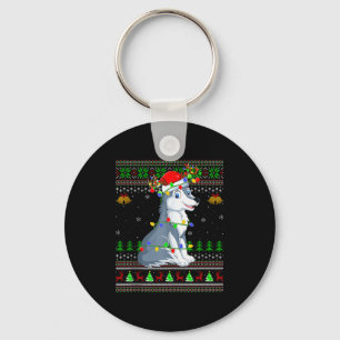 Llavero Suéteres Feos de Navidad Lobo Festivos Santa Lindo