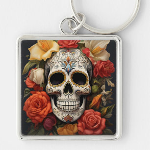 Llavero Sugar Skull Floral Keychain