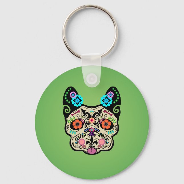 Llavero Sugar Skull Frenchie - Verde (Anverso)