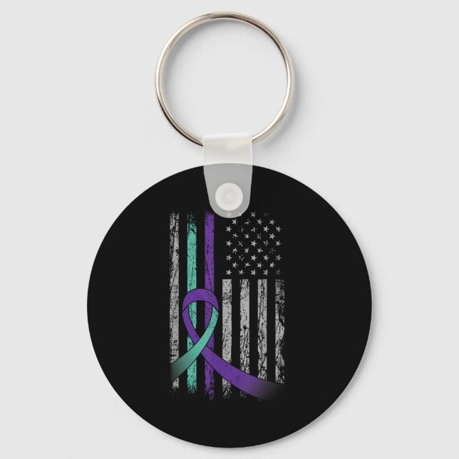 Llavero Suicide Prevention Awareness America Flag Teal Pur (Anverso)
