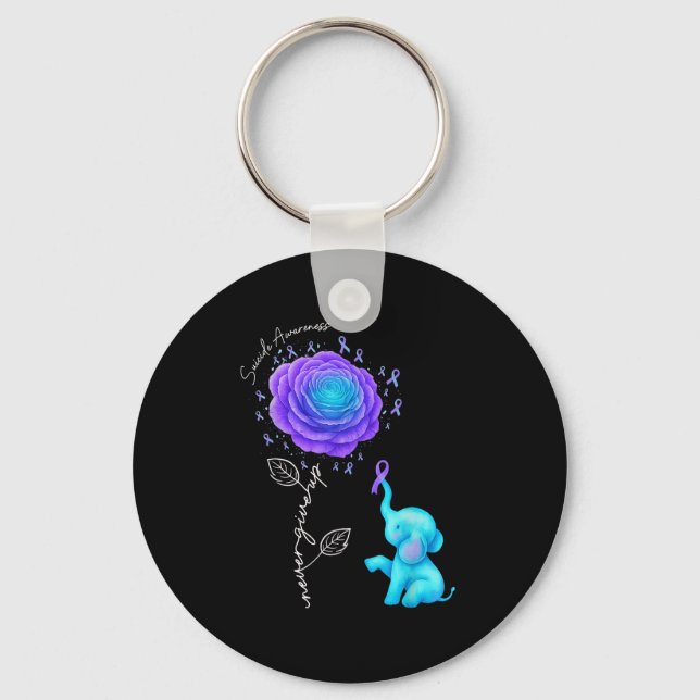 Llavero Suicide Prevention Teal Purple Flower Elephant Rib (Anverso)